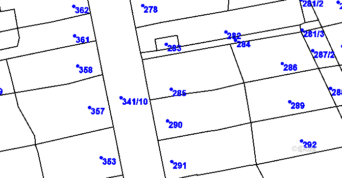 Parcela st. 285 v KÚ Silůvky, Katastrální mapa