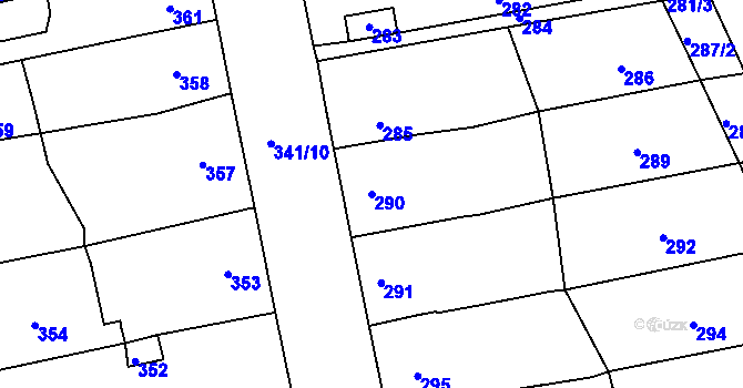 Parcela st. 290 v KÚ Silůvky, Katastrální mapa