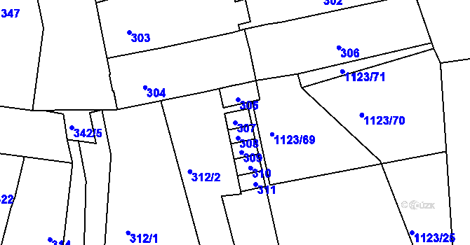 Parcela st. 307 v KÚ Silůvky, Katastrální mapa