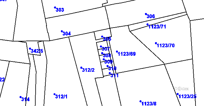 Parcela st. 308 v KÚ Silůvky, Katastrální mapa