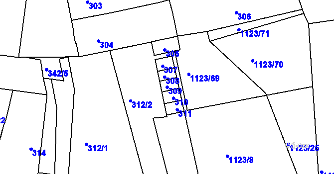 Parcela st. 309 v KÚ Silůvky, Katastrální mapa