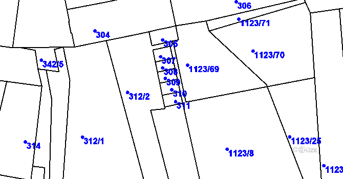 Parcela st. 310 v KÚ Silůvky, Katastrální mapa
