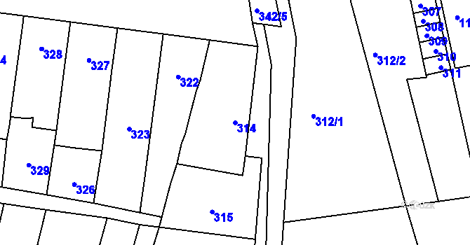 Parcela st. 314 v KÚ Silůvky, Katastrální mapa