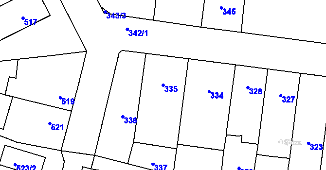 Parcela st. 335 v KÚ Silůvky, Katastrální mapa