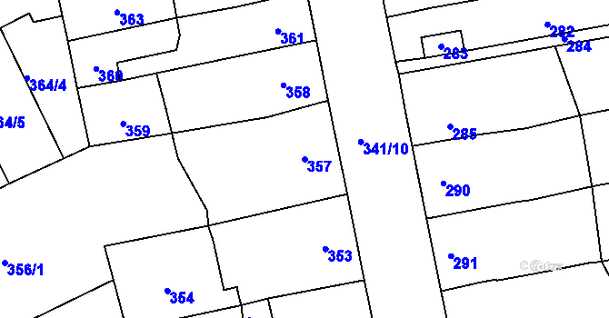 Parcela st. 357 v KÚ Silůvky, Katastrální mapa
