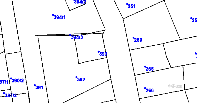 Parcela st. 393 v KÚ Silůvky, Katastrální mapa