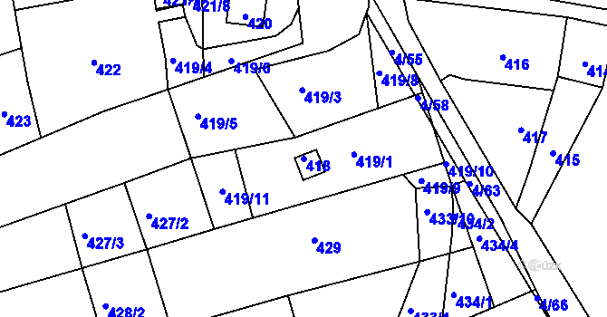 Parcela st. 418 v KÚ Silůvky, Katastrální mapa