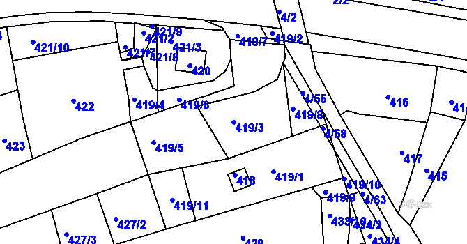 Parcela st. 419/3 v KÚ Silůvky, Katastrální mapa