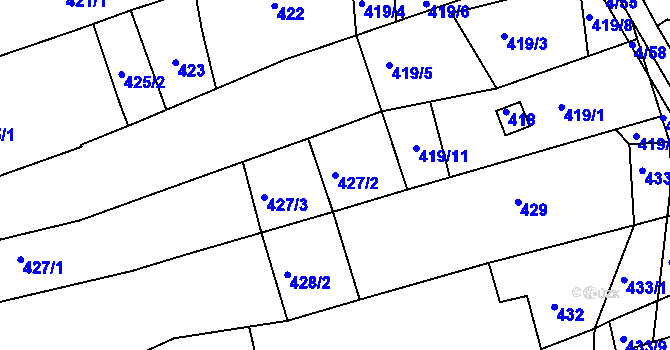 Parcela st. 427/2 v KÚ Silůvky, Katastrální mapa