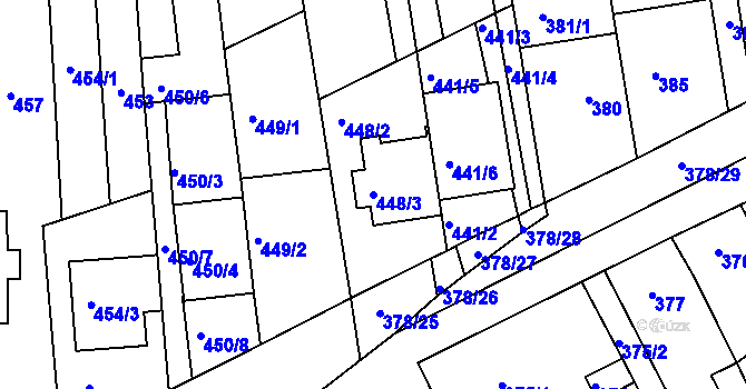 Parcela st. 448/3 v KÚ Silůvky, Katastrální mapa