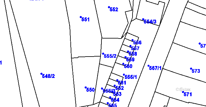 Parcela st. 555/2 v KÚ Silůvky, Katastrální mapa