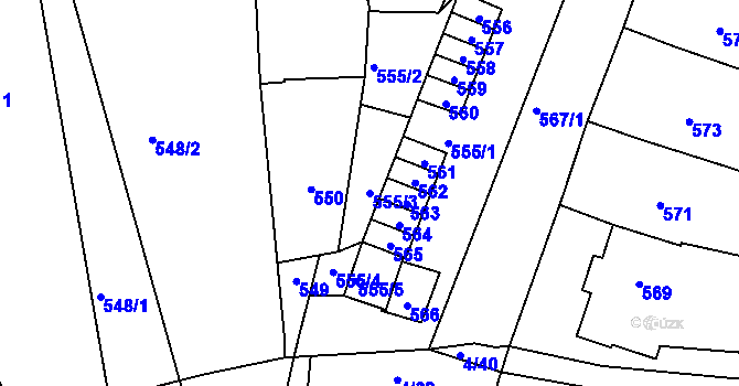 Parcela st. 555/3 v KÚ Silůvky, Katastrální mapa