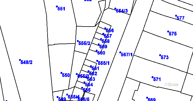 Parcela st. 560 v KÚ Silůvky, Katastrální mapa