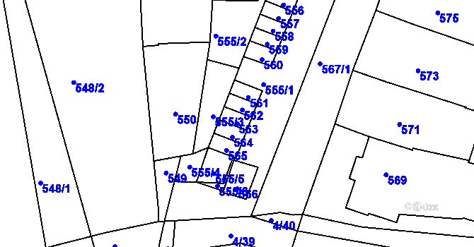 Parcela st. 563 v KÚ Silůvky, Katastrální mapa