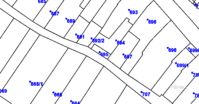 Parcela st. 695 v KÚ Silůvky, Katastrální mapa