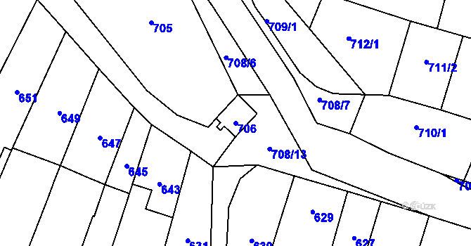 Parcela st. 706 v KÚ Silůvky, Katastrální mapa