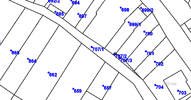 Parcela st. 707 v KÚ Silůvky, Katastrální mapa