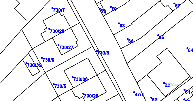 Parcela st. 730/8 v KÚ Silůvky, Katastrální mapa