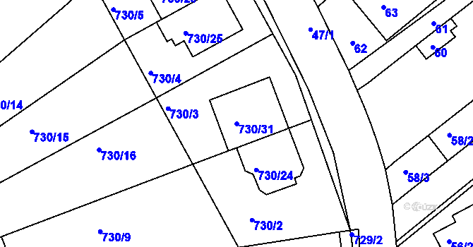 Parcela st. 730/31 v KÚ Silůvky, Katastrální mapa