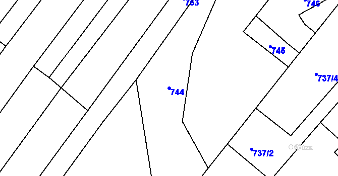 Parcela st. 744 v KÚ Silůvky, Katastrální mapa
