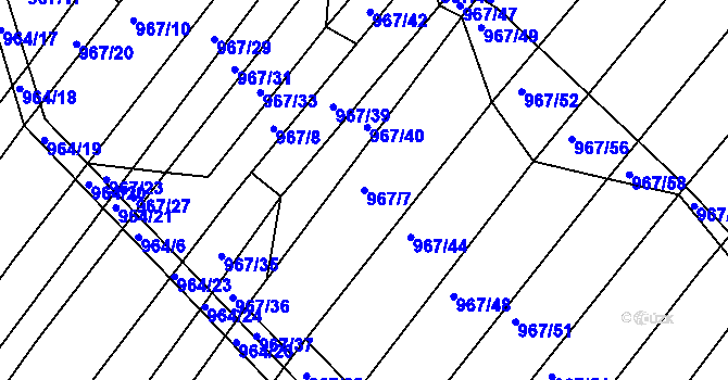 Parcela st. 967/7 v KÚ Silůvky, Katastrální mapa
