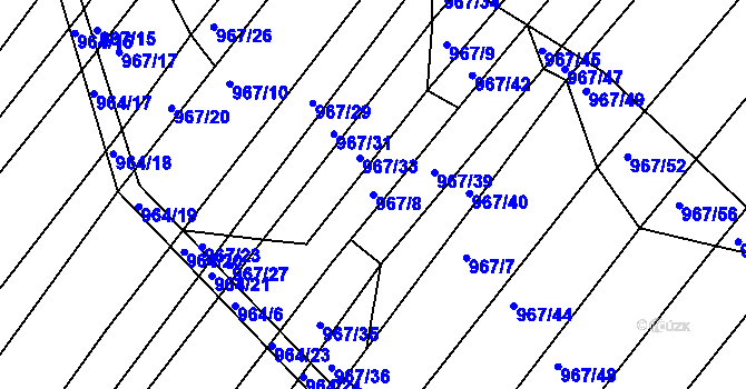 Parcela st. 967/8 v KÚ Silůvky, Katastrální mapa