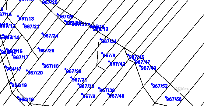 Parcela st. 967/9 v KÚ Silůvky, Katastrální mapa