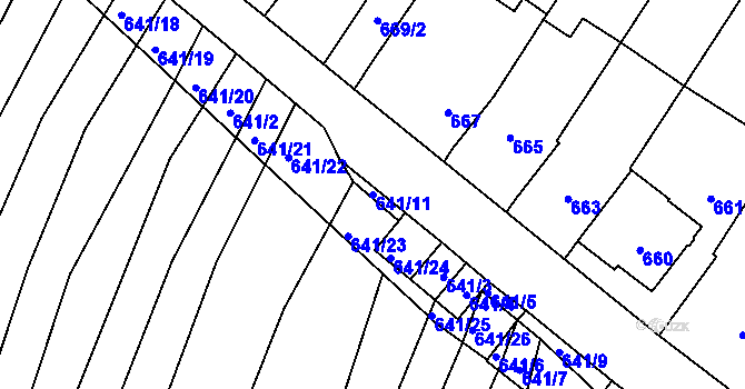 Parcela st. 641/11 v KÚ Silůvky, Katastrální mapa