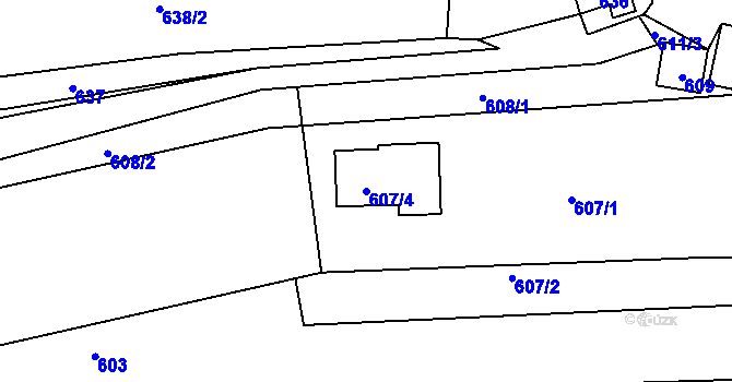 Parcela st. 607/4 v KÚ Silůvky, Katastrální mapa