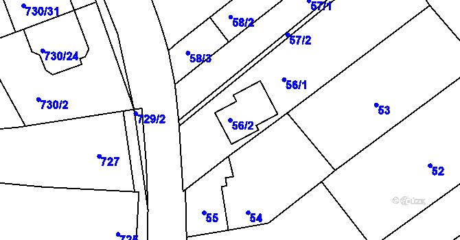 Parcela st. 56/2 v KÚ Silůvky, Katastrální mapa