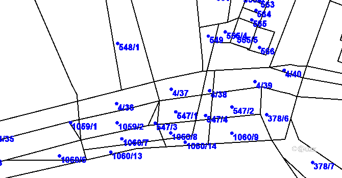 Parcela st. 4/37 v KÚ Silůvky, Katastrální mapa
