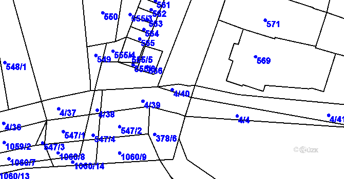 Parcela st. 4/40 v KÚ Silůvky, Katastrální mapa