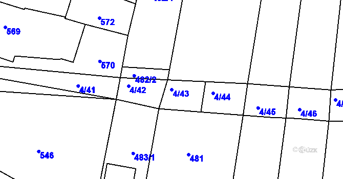 Parcela st. 4/43 v KÚ Silůvky, Katastrální mapa