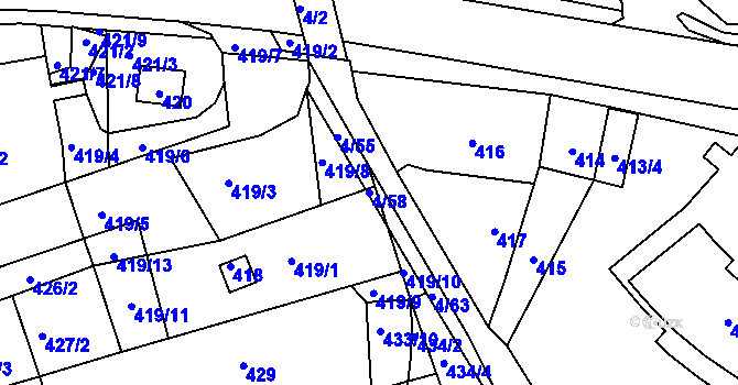 Parcela st. 4/58 v KÚ Silůvky, Katastrální mapa