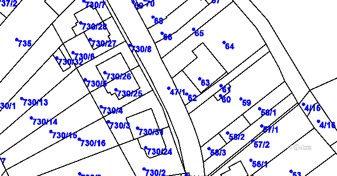 Parcela st. 47/1 v KÚ Silůvky, Katastrální mapa
