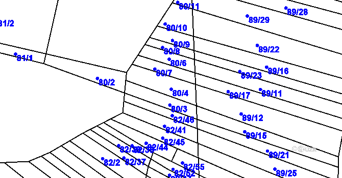 Parcela st. 80/4 v KÚ Silůvky, Katastrální mapa