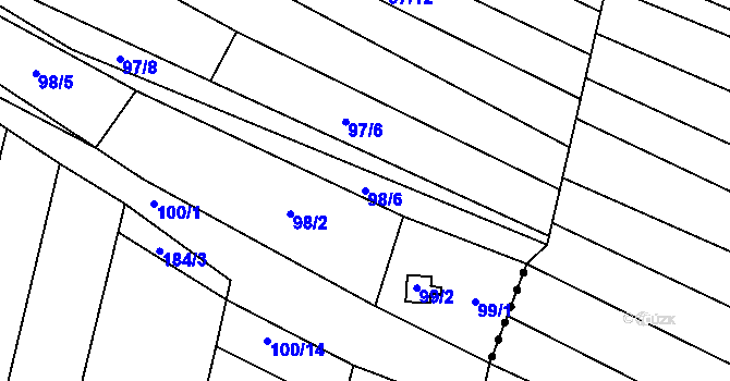 Parcela st. 98/6 v KÚ Silůvky, Katastrální mapa
