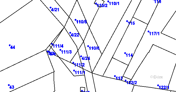Parcela st. 110/6 v KÚ Silůvky, Katastrální mapa