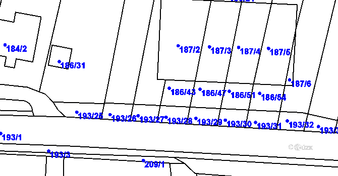 Parcela st. 186/43 v KÚ Silůvky, Katastrální mapa