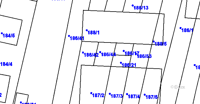Parcela st. 186/44 v KÚ Silůvky, Katastrální mapa