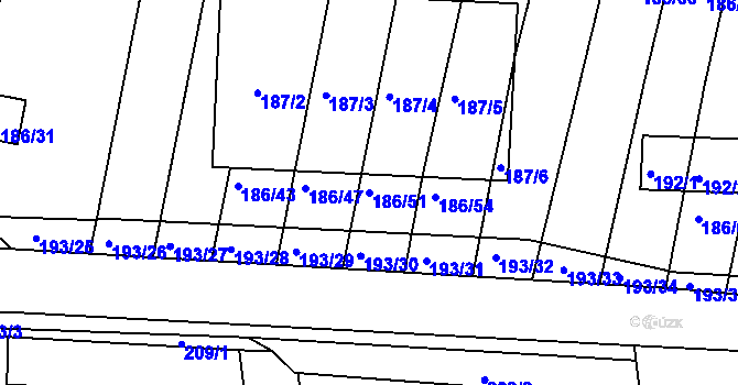Parcela st. 186/51 v KÚ Silůvky, Katastrální mapa