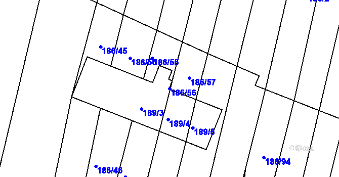 Parcela st. 186/56 v KÚ Silůvky, Katastrální mapa