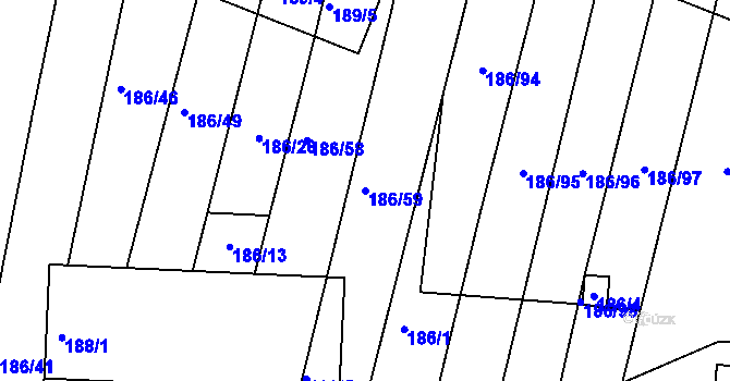 Parcela st. 186/59 v KÚ Silůvky, Katastrální mapa