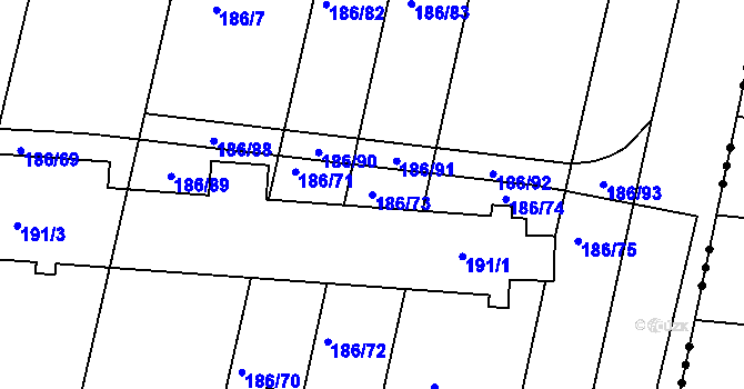 Parcela st. 186/73 v KÚ Silůvky, Katastrální mapa