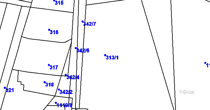 Parcela st. 313/1 v KÚ Silůvky, Katastrální mapa