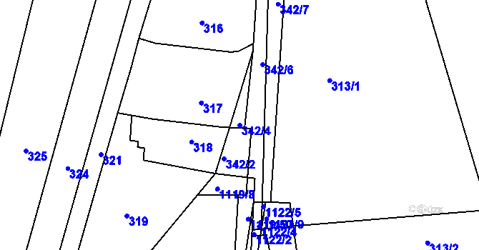 Parcela st. 342/4 v KÚ Silůvky, Katastrální mapa