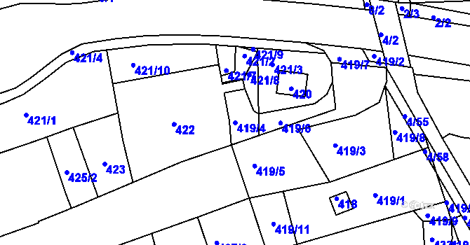 Parcela st. 419/4 v KÚ Silůvky, Katastrální mapa