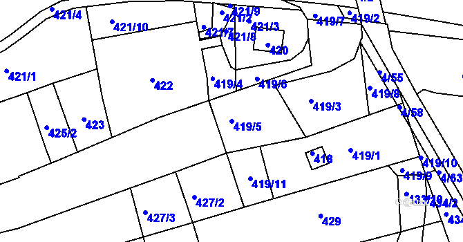 Parcela st. 419/5 v KÚ Silůvky, Katastrální mapa