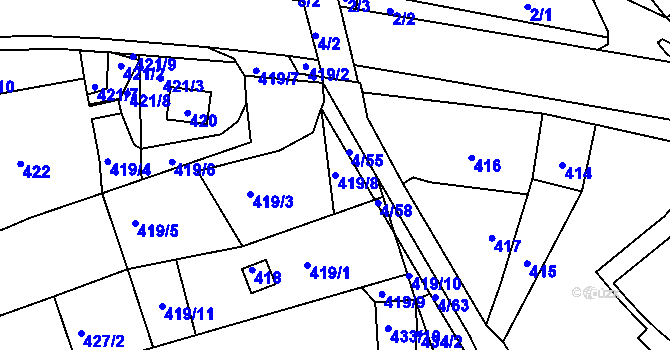 Parcela st. 419/8 v KÚ Silůvky, Katastrální mapa