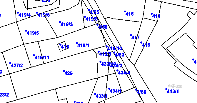 Parcela st. 419/9 v KÚ Silůvky, Katastrální mapa